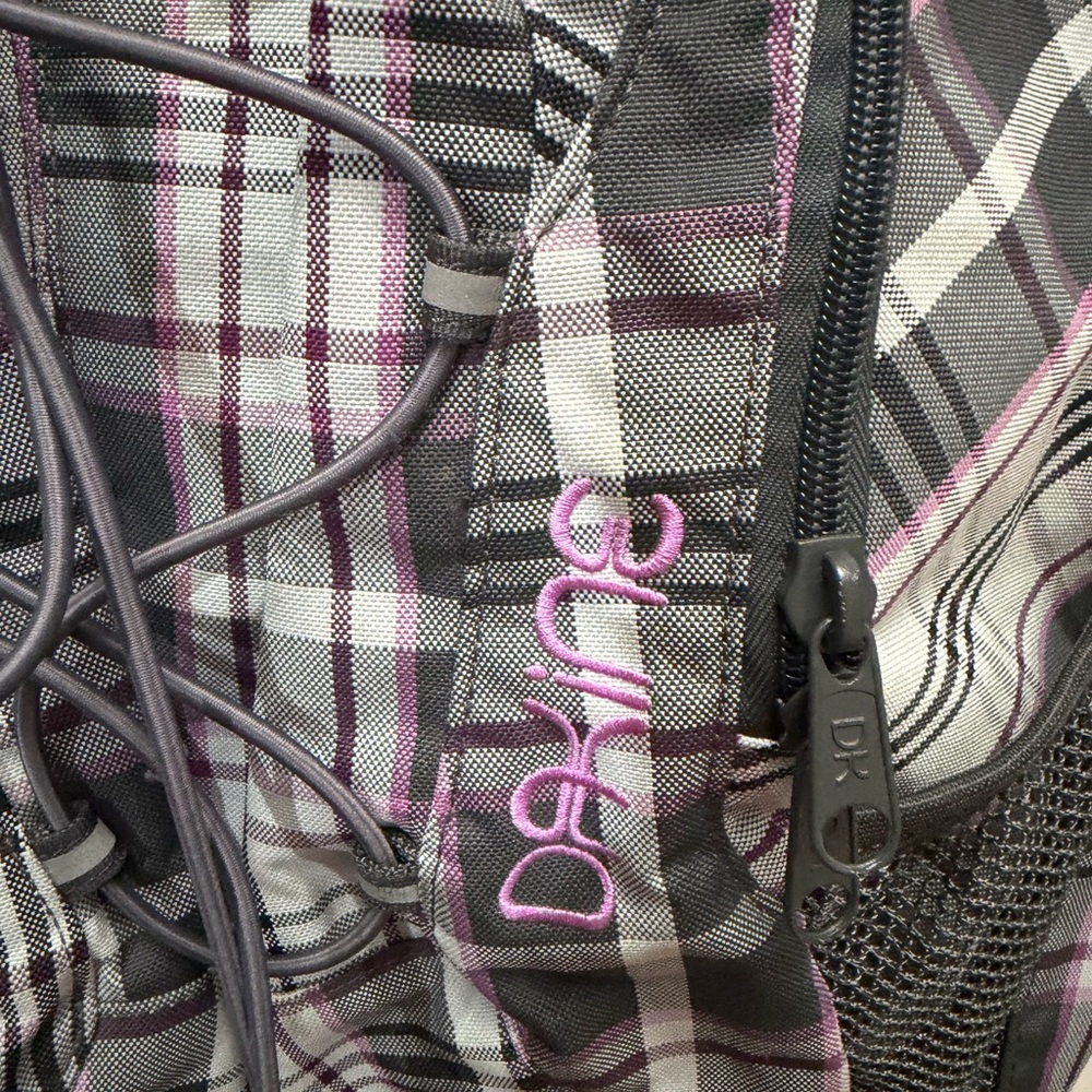 Dakine Gray and Purple Plaid Backpack with Bungee Storage - Picture 2 of 7